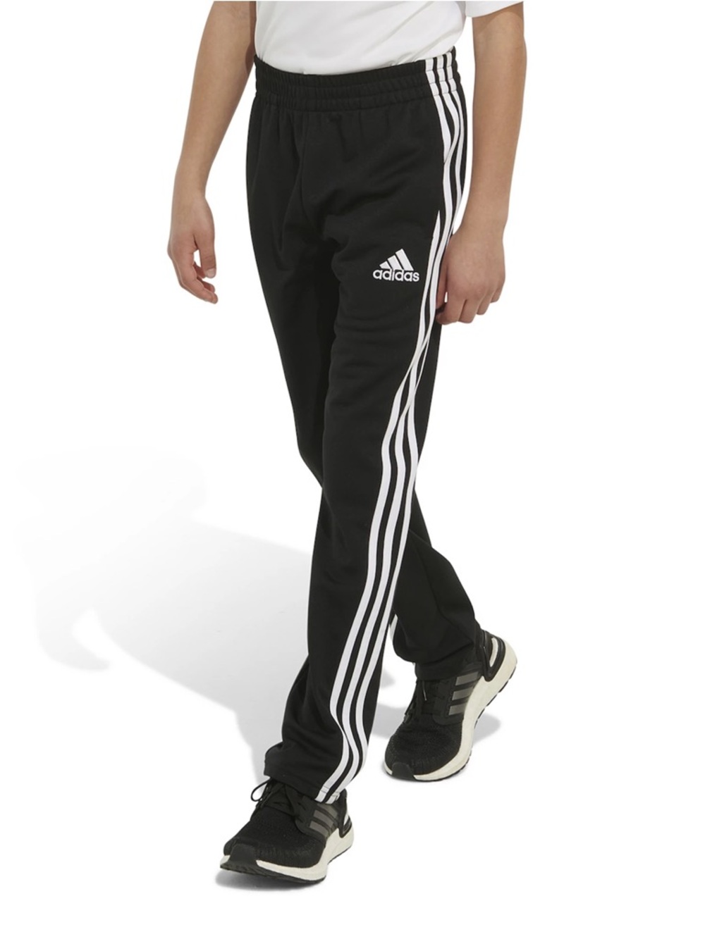 adidas Kids Black Track Pants with White Stripes